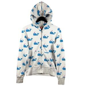 Rare Primp Women's White / Blue Whale Hoodie Sz M Y2K Full Zip‎